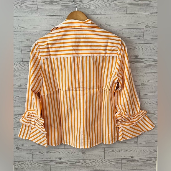Harshman Women's XS Selina Cotton Button Front Ruffle-Trim Striped Marigold - Picture 10 of 13